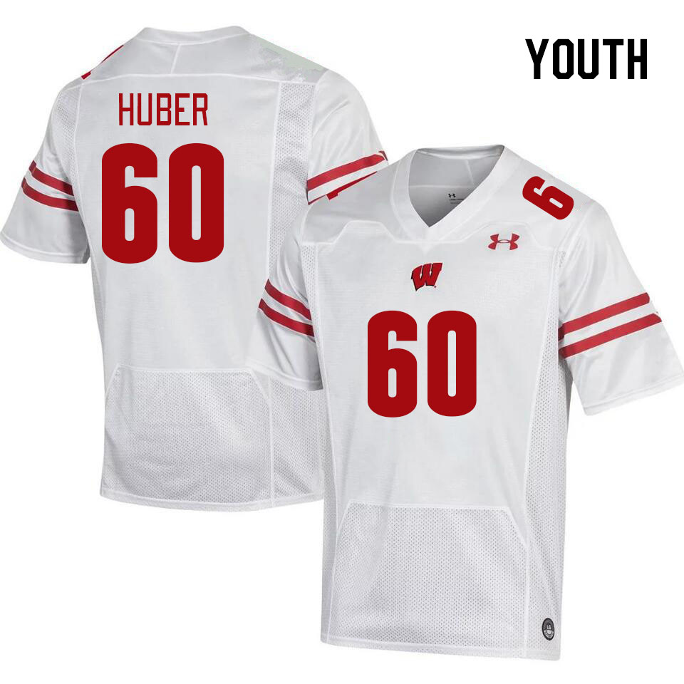 Youth #60 Joe Huber Winsconsin Badgers College Football Jerseys Stitched Sale-White